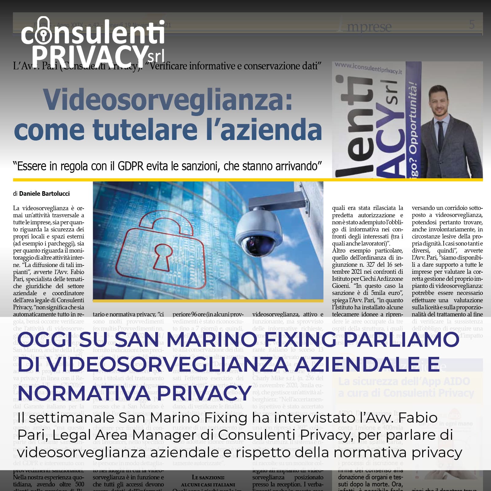 Normativa privacy per videosorveglianza aziendale